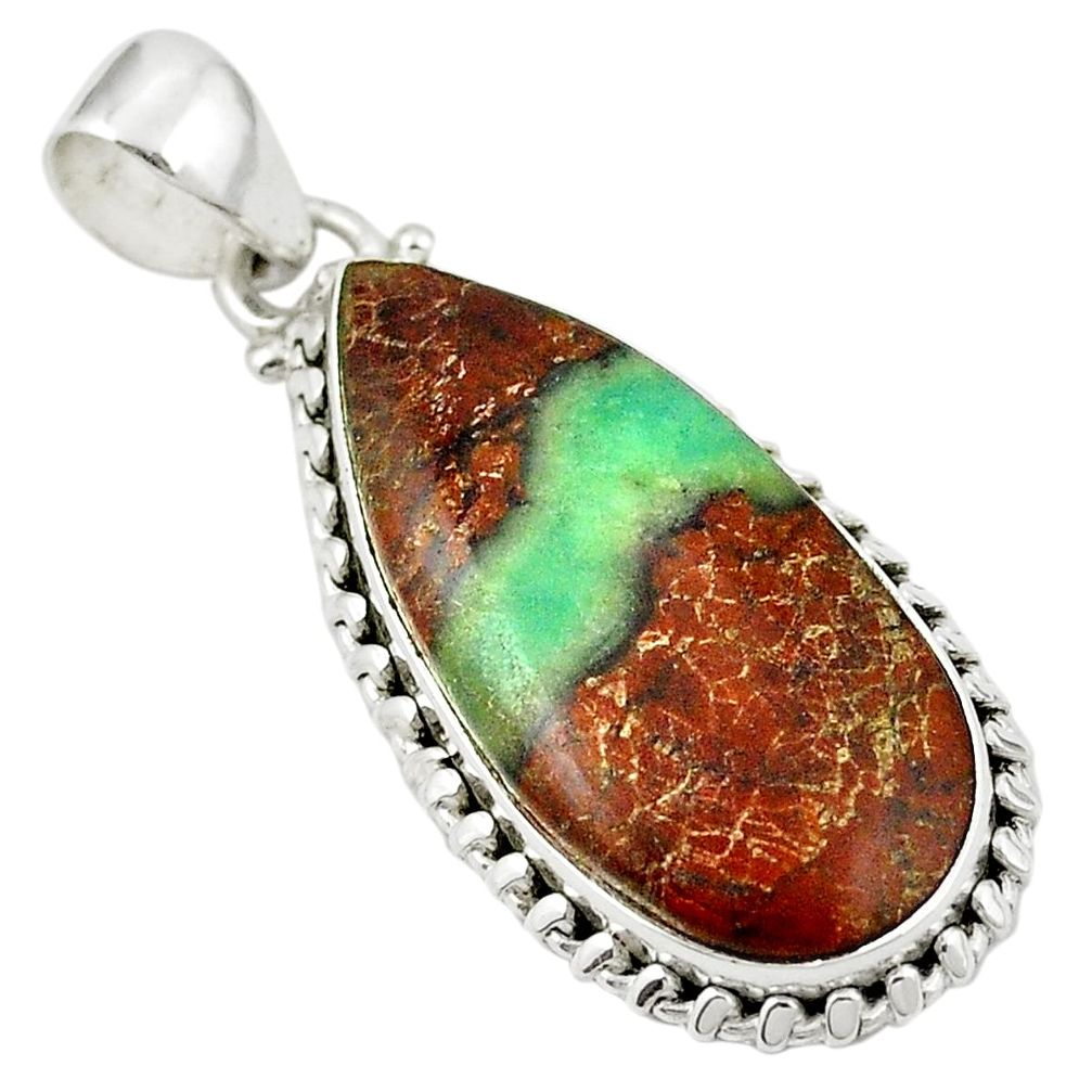 Natural green boulder chrysoprase 925 sterling silver pendant d25941