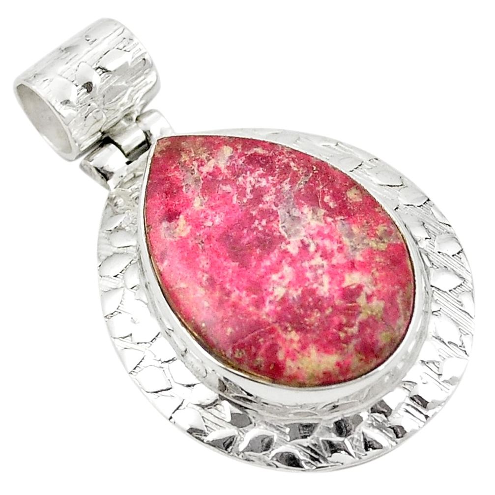 Natural pink thulite (unionite, pink zoisite) 925 silver pendant d25943