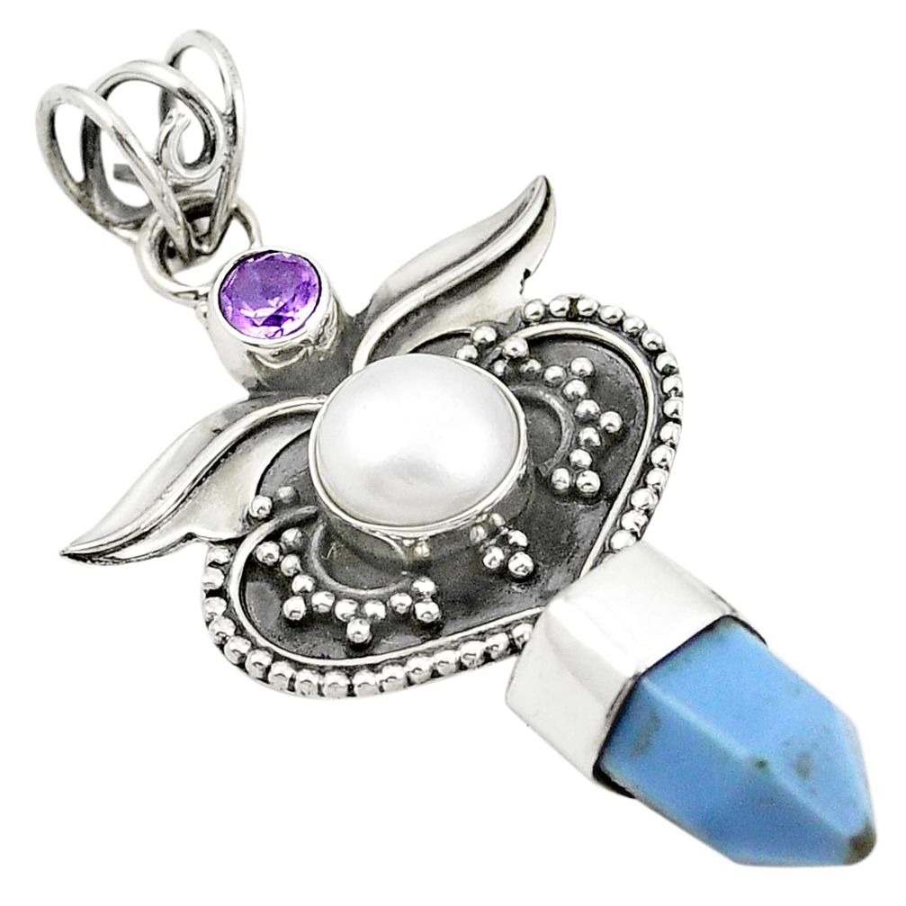 925 sterling silver natural blue owyhee opal white pearl pendant d25944