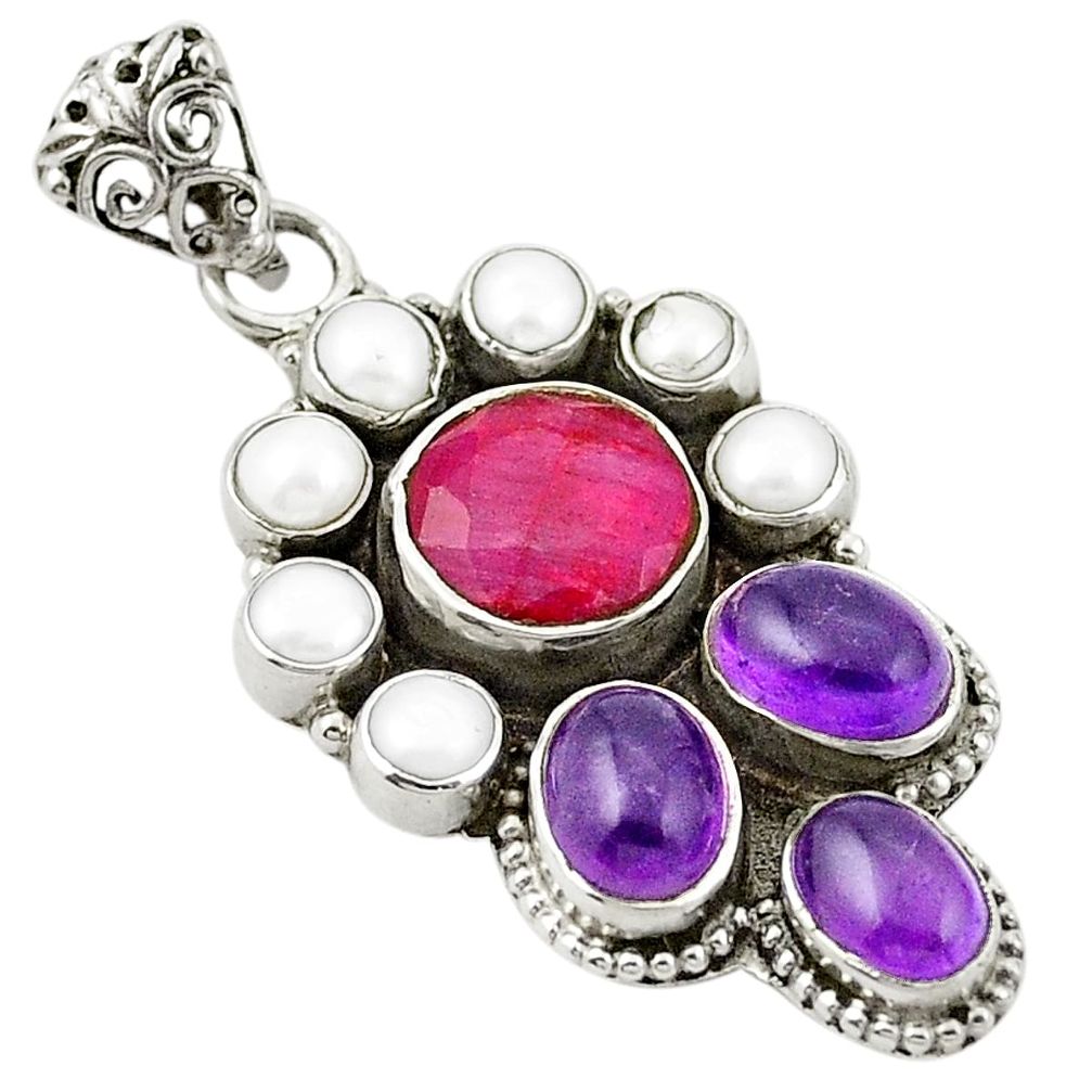 Natural red ruby amethyst 925 sterling silver pendant jewelry d25949