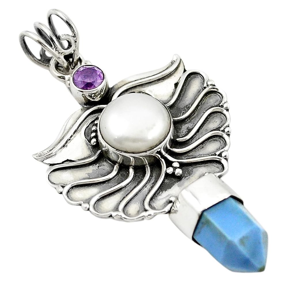925 sterling silver natural blue owyhee opal white pearl pendant d25958