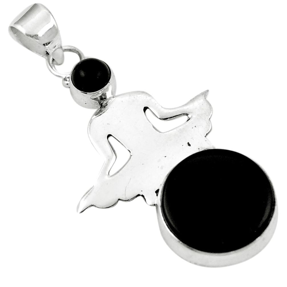 Natural black onyx round 925 sterling silver pendant jewelry d25968