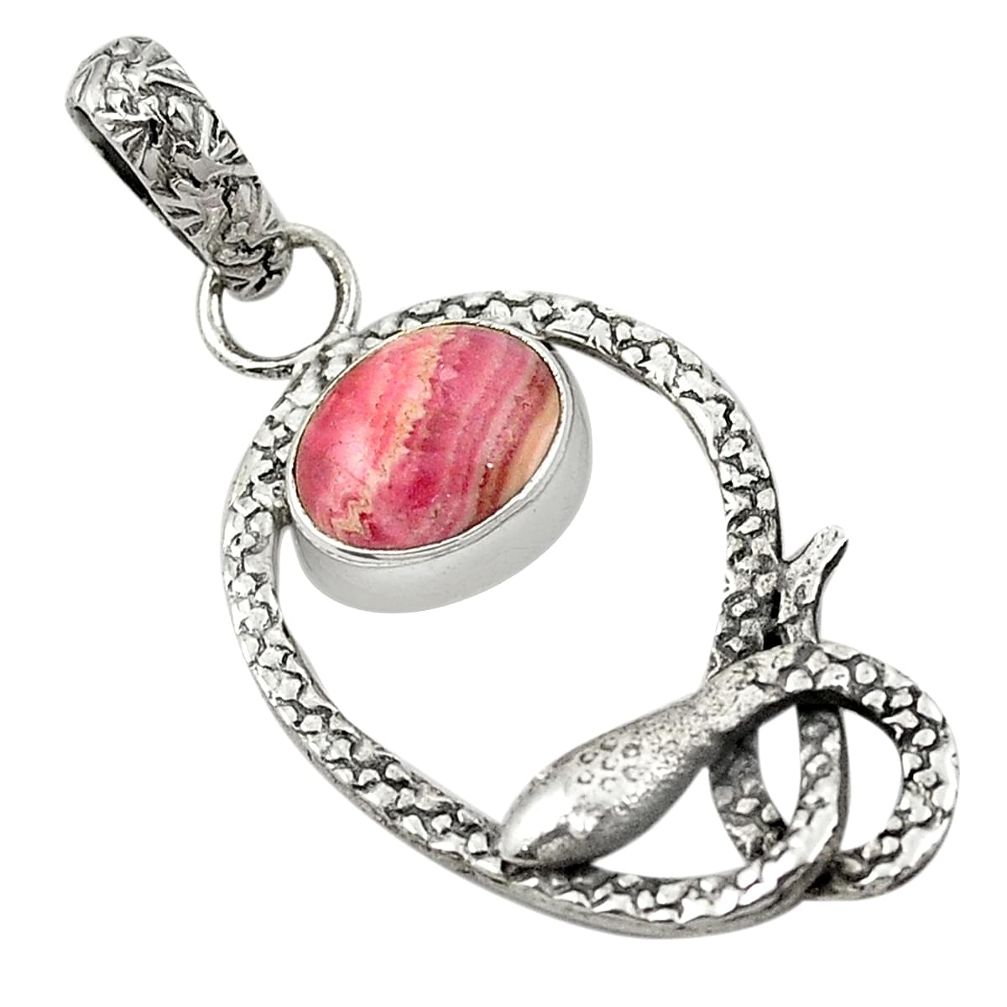 Natural pink rhodochrosite inca rose (argentina) 925 silver snake pendant d25977