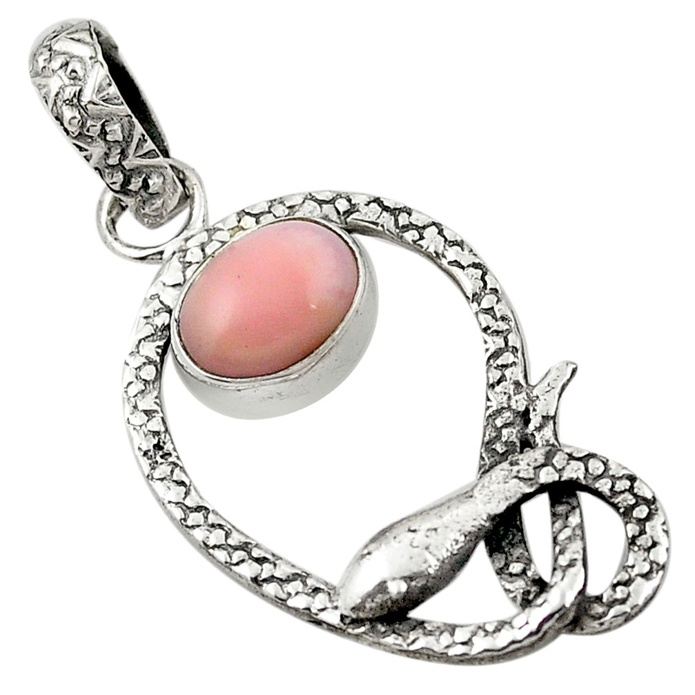 Natural pink opal oval 925 sterling silver snake pendant jewelry d25980