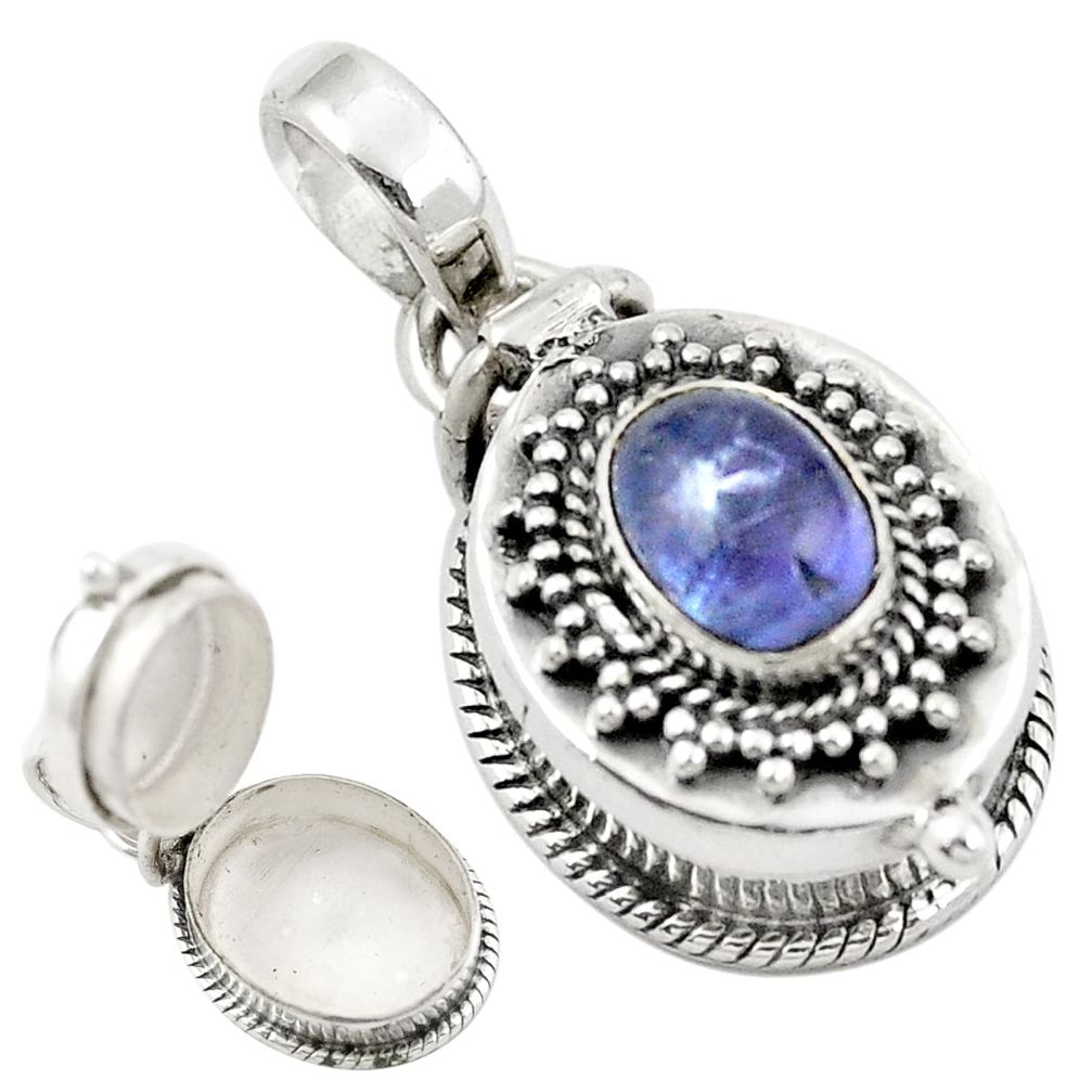 Natural blue tanzanite 925 sterling silver poison box pendant jewelry d25988