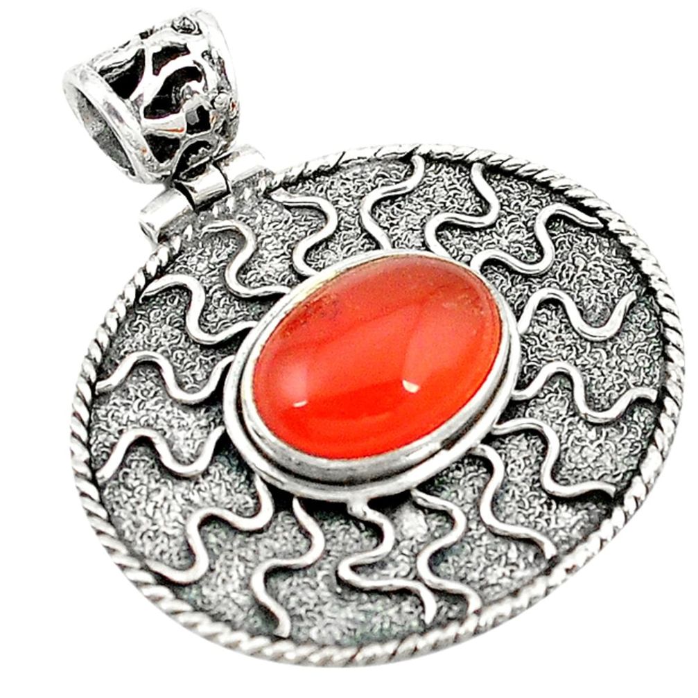 925 sterling silver natural orange cornelian (carnelian) pendant jewelry d2605