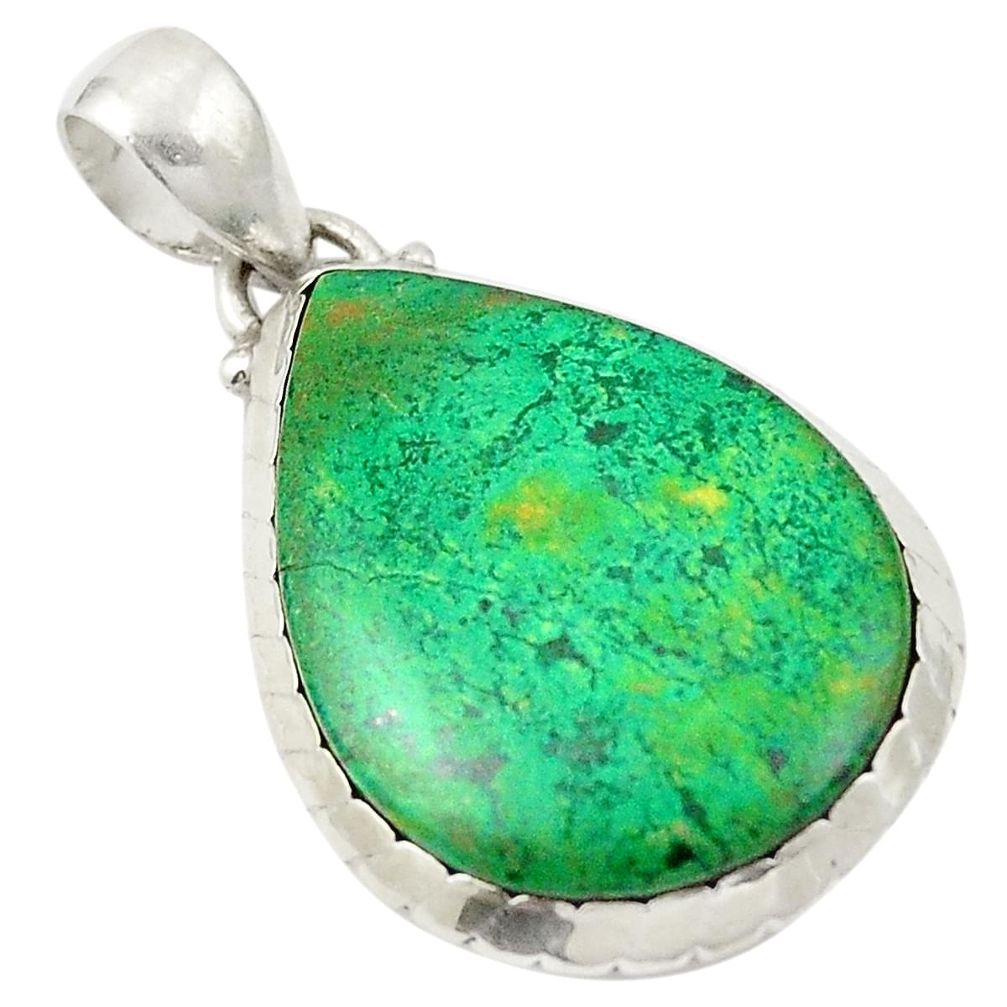 Natural green chrysocolla pear 925 sterling silver pendant jewelry d26230