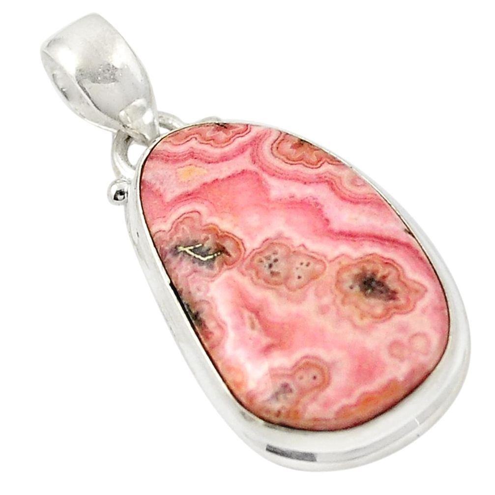 19natural pink rhodochrosite inca rose (argentina) 925 silver pendant d26237