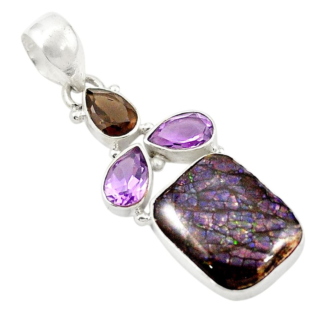 Multi color dichroic glass smoky topaz 925 sterling silver pendant d26271