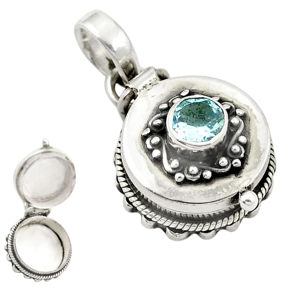 Natural blue topaz 925 sterling silver poison box pendant jewelry d26280