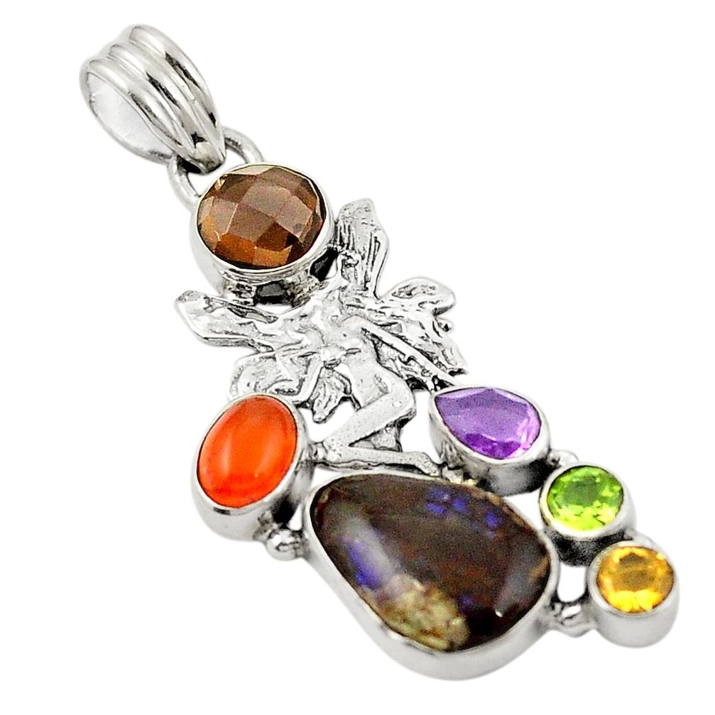 Natural multi color ammolite (canadian) cornelian 925 silver pendant d26293