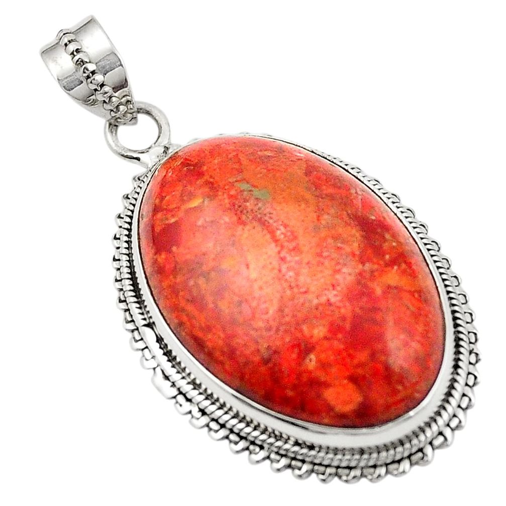 Natural red sponge coral 925 sterling silver pendant jewelry d26312