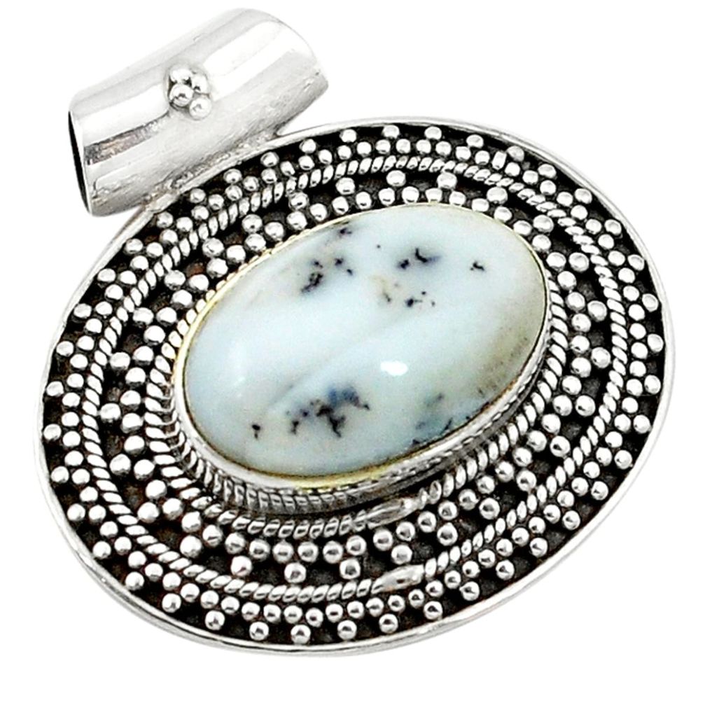 925 sterling silver natural white dendrite opal (merlinite) pendant d2639