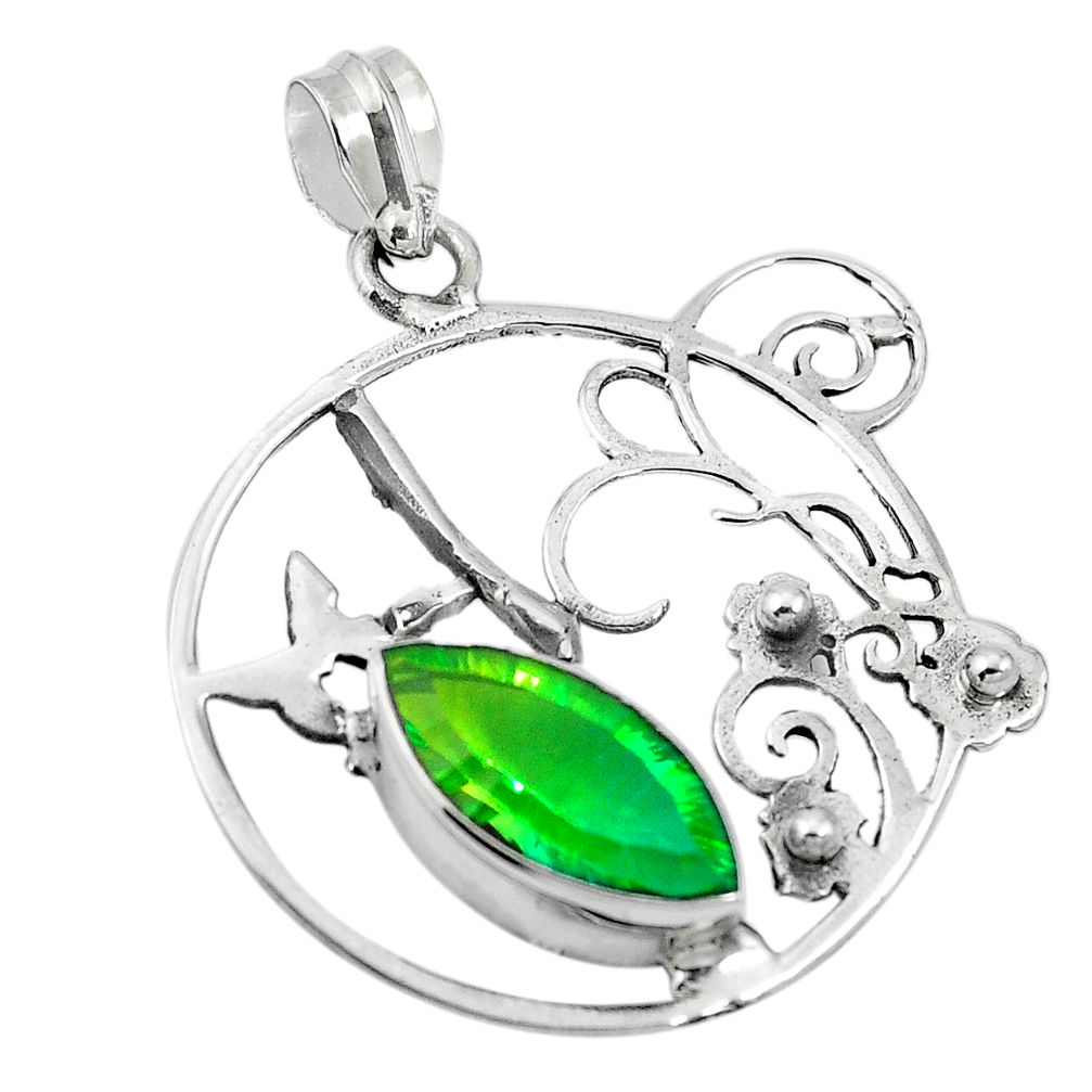 Green tourmaline (lab) 925 sterling silver pendant jewelry d26410