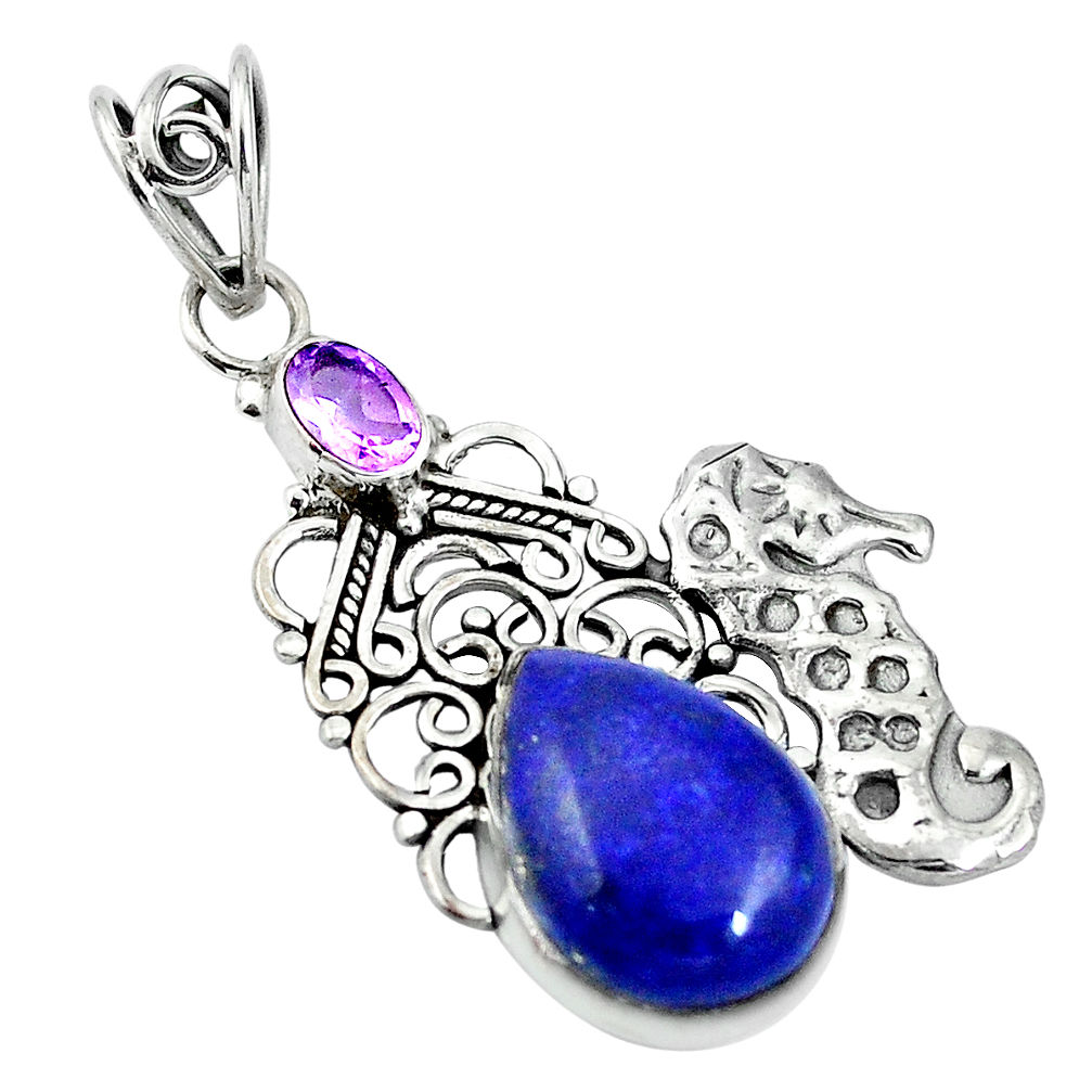 Natural blue lapis lazuli amethyst 925 sterling silver pendant d26428