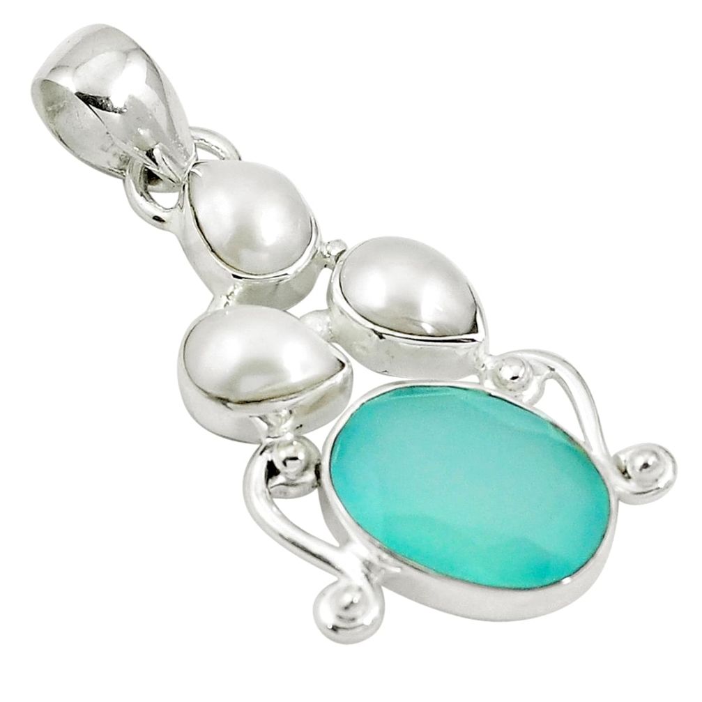 Natural aqua chalcedony pearl 925 sterling silver pendant d26433