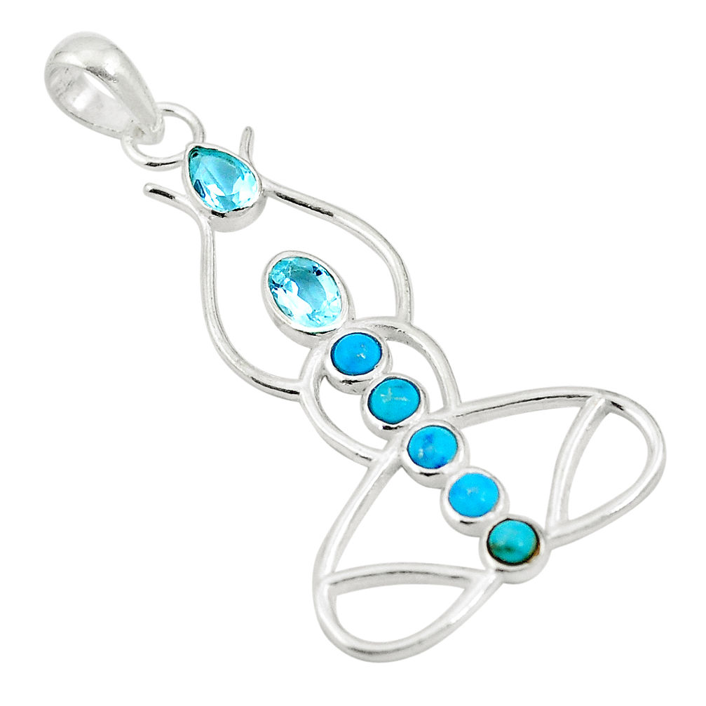 Yogi natural blue topaz turquoise 925 sterling silver pendant jewelry d26437