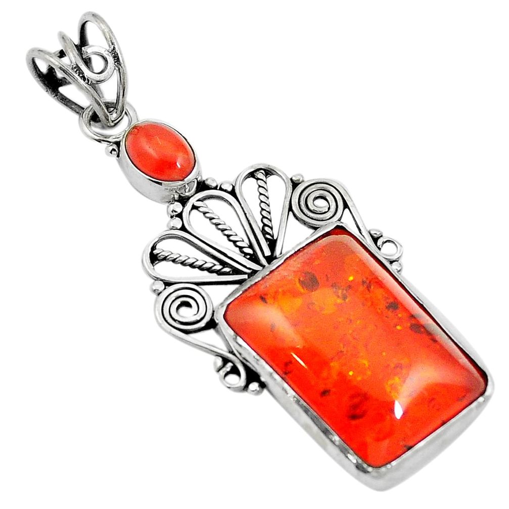 Orange amber onyx 925 sterling silver pendant jewelry d26441