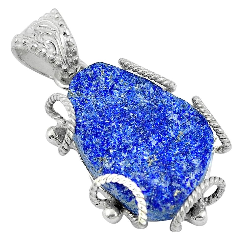 Natural blue lapis lazuli druzy 925 sterling silver pendant d26450