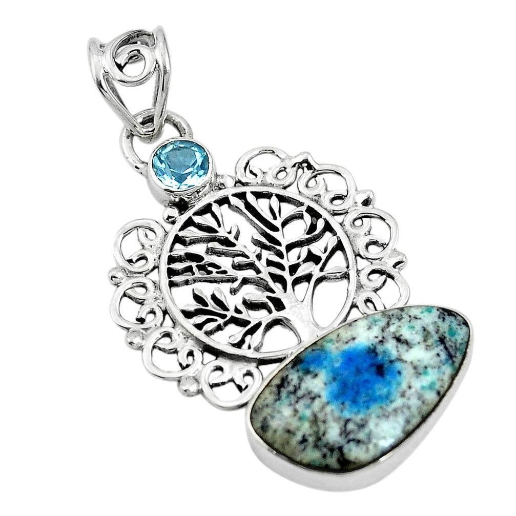 925 silver natural k2 blue (azurite in quartz) tree of life pendant d26471