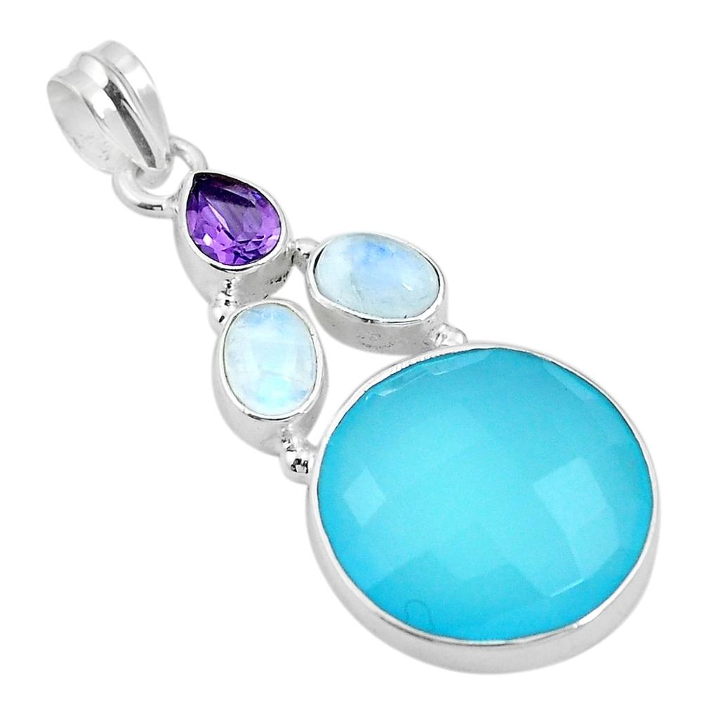 925 sterling silver natural aqua chalcedony amethyst pendant jewelry d26480