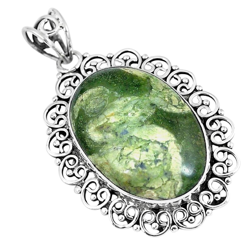 Natural green rainforest rhyolite jasper 925 silver pendant jewelry d26485