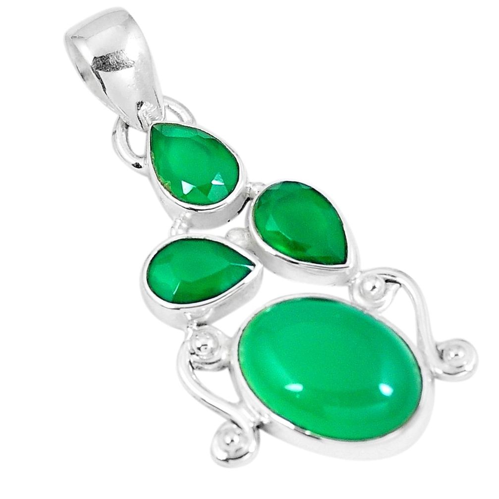 Natural green chalcedony 925 sterling silver pendant jewelry d26488