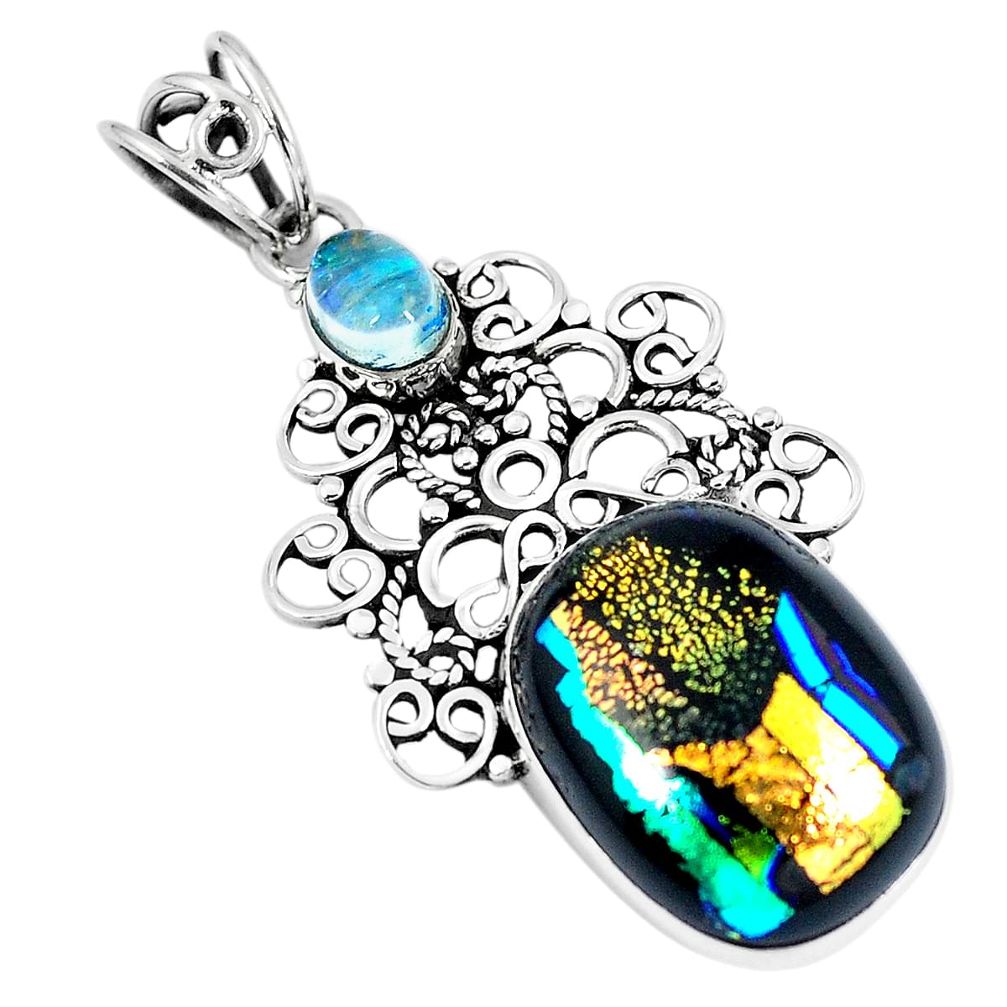 925 sterling silver multi color dichroic glass pendant jewelry d26494