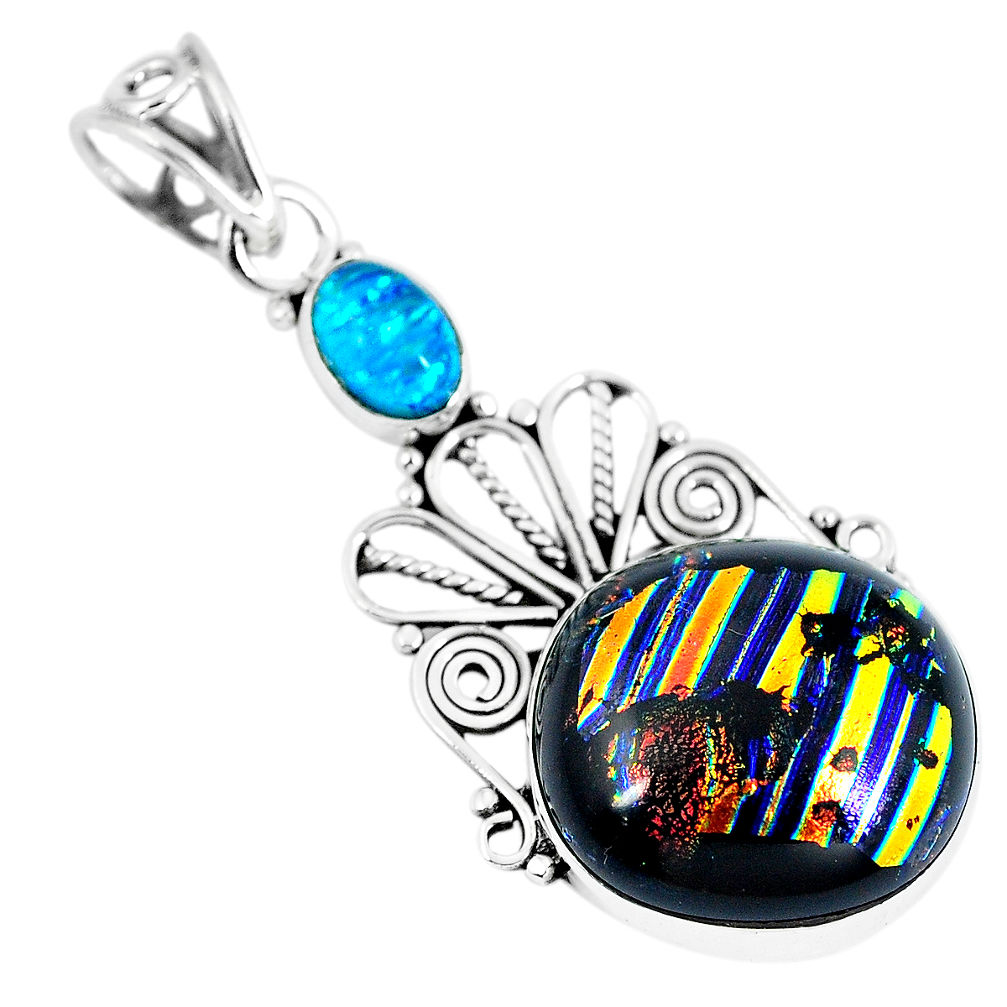 Multi color dichroic glass 925 sterling silver pendant jewelry d26502