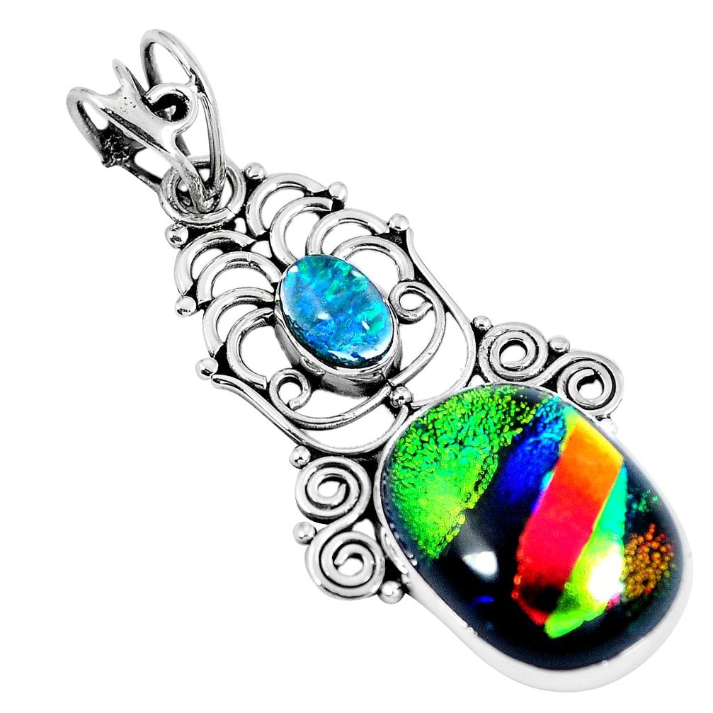 Multi color dichroic glass 925 sterling silver pendant jewelry d26510