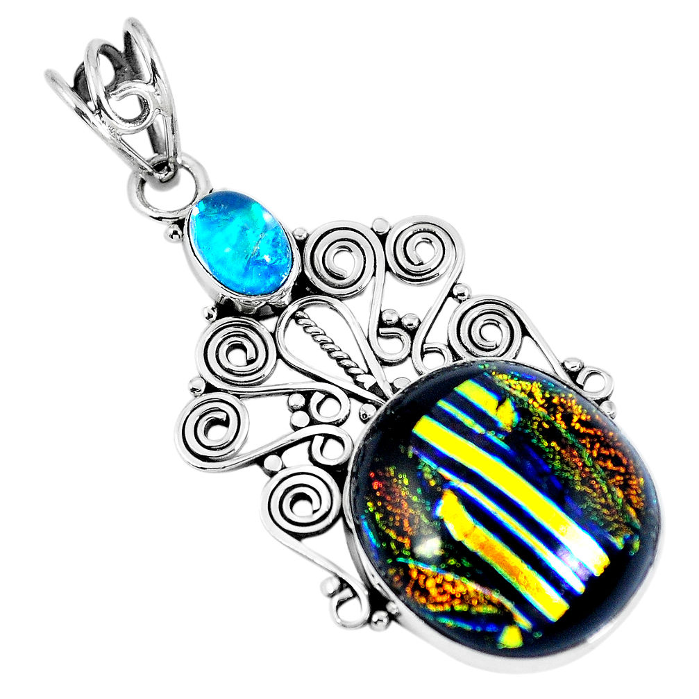 Multi color dichroic glass 925 sterling silver pendant jewelry d26512