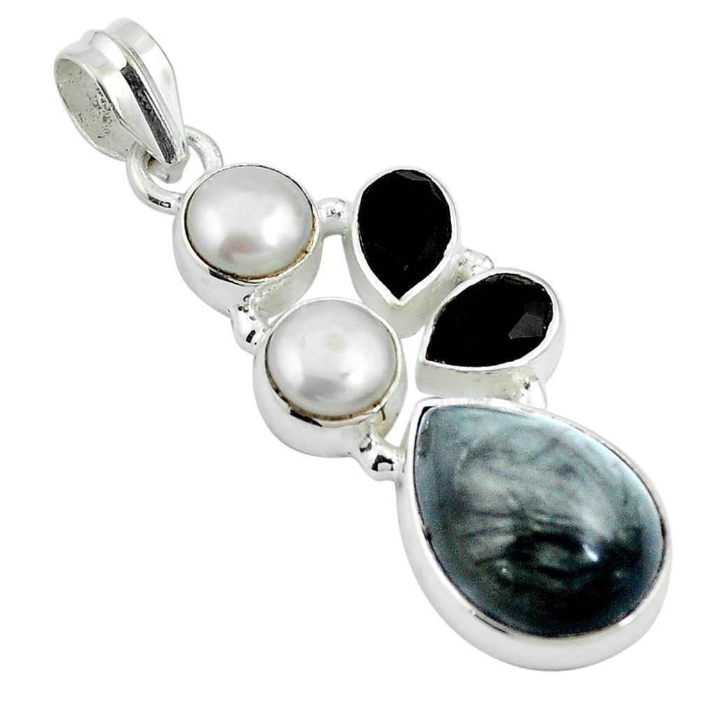 Natural black vivianite onyx 925 sterling silver pendant jewelry d26521
