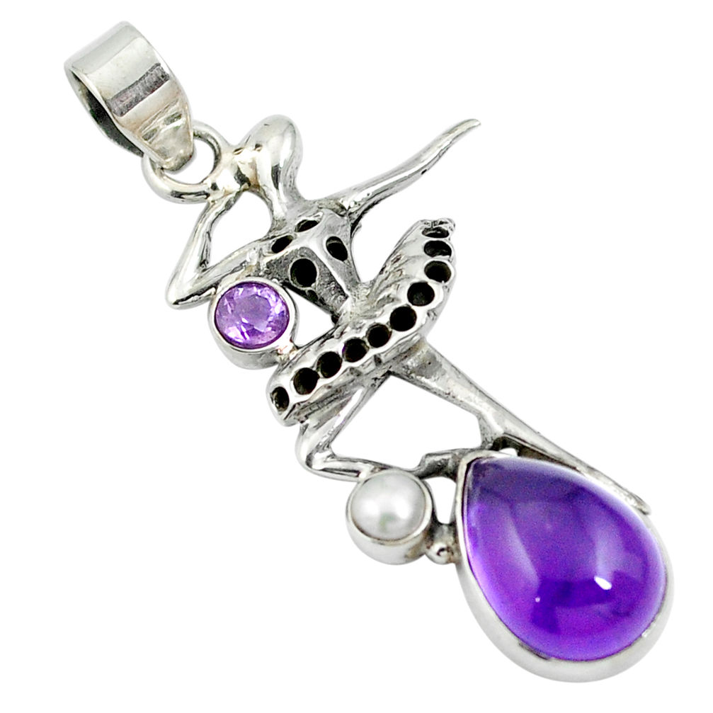 Natural purple amethyst 925 silver ballet dance charm pendant d26522