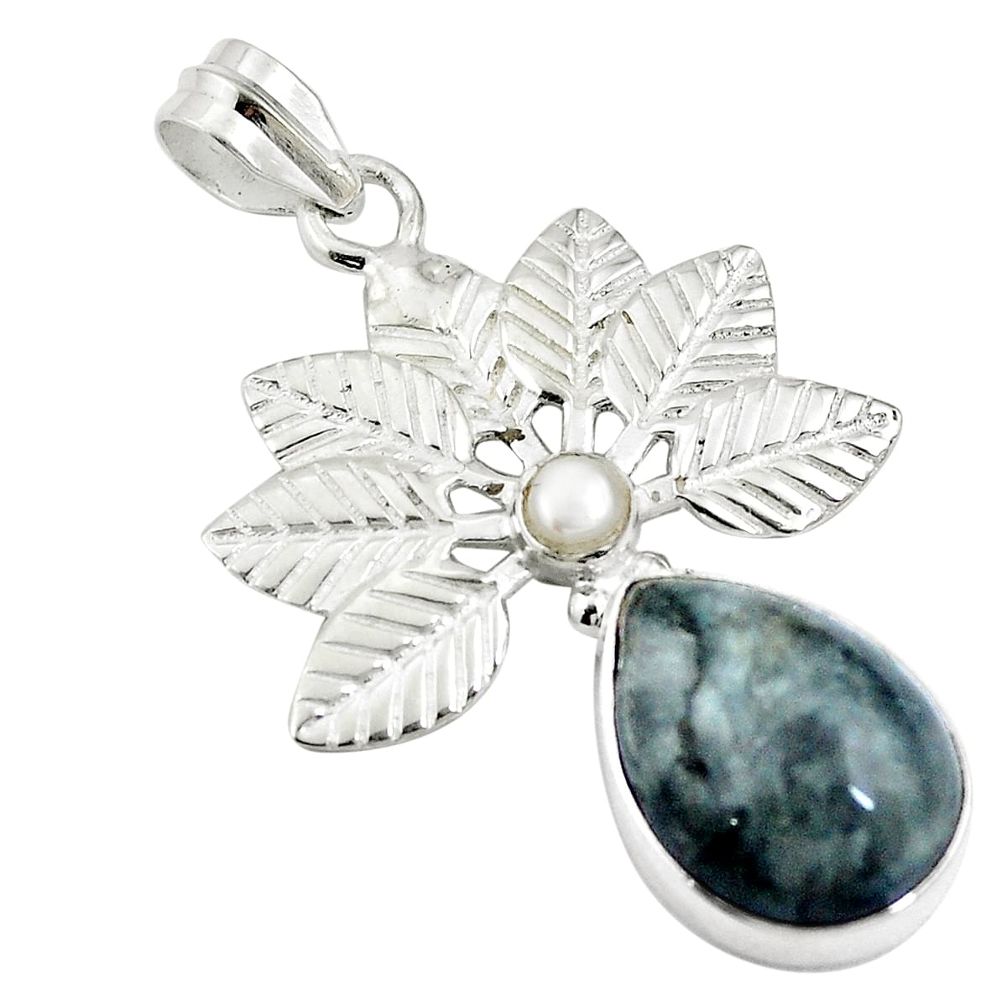 Natural black vivianite white pearl 925 sterling silver pendant d26532