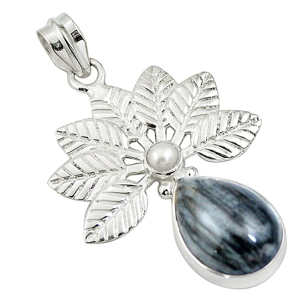 Natural black vivianite pearl 925 sterling silver pendant jewelry d26533