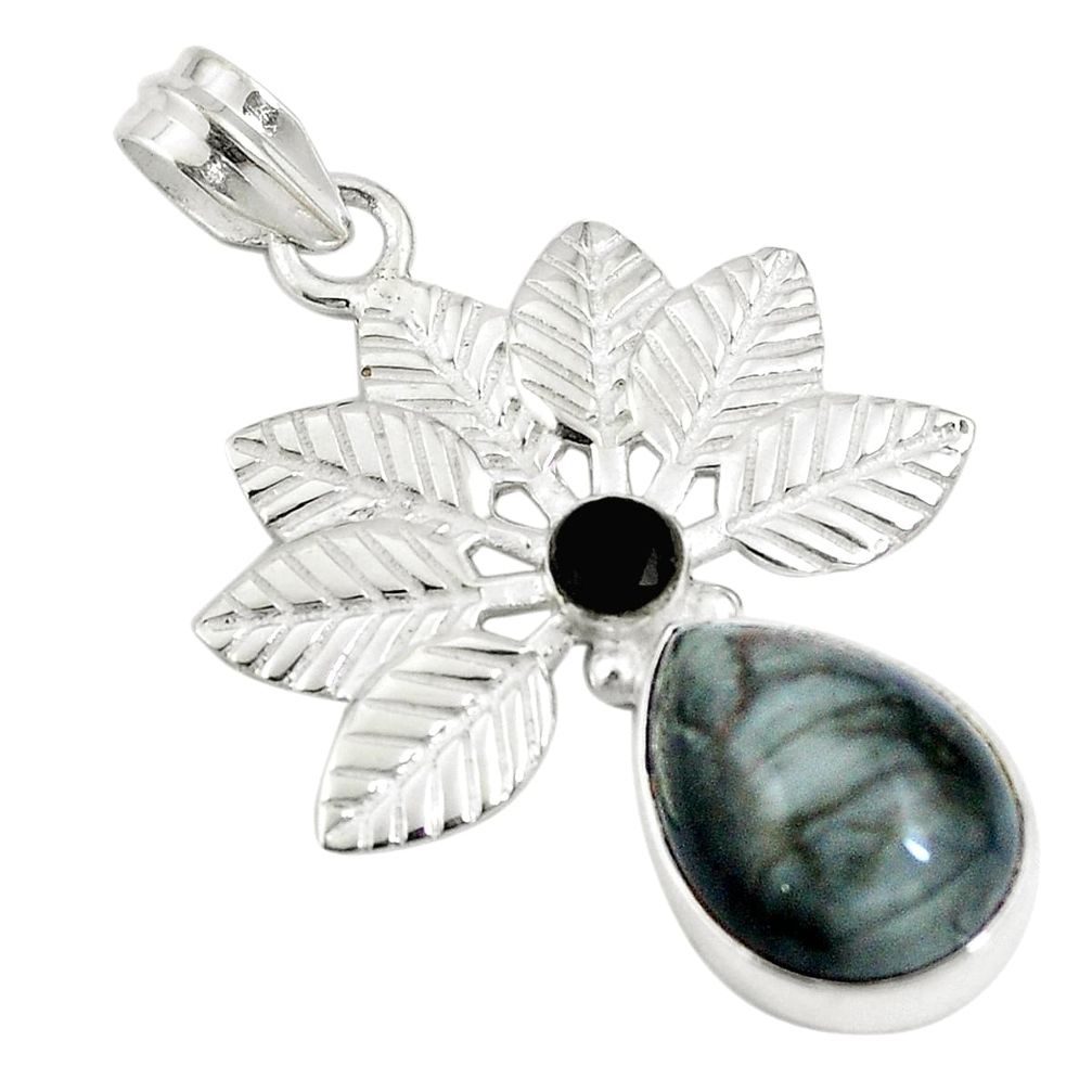 925 sterling silver natural black vivianite onyx pendant jewelry d26534