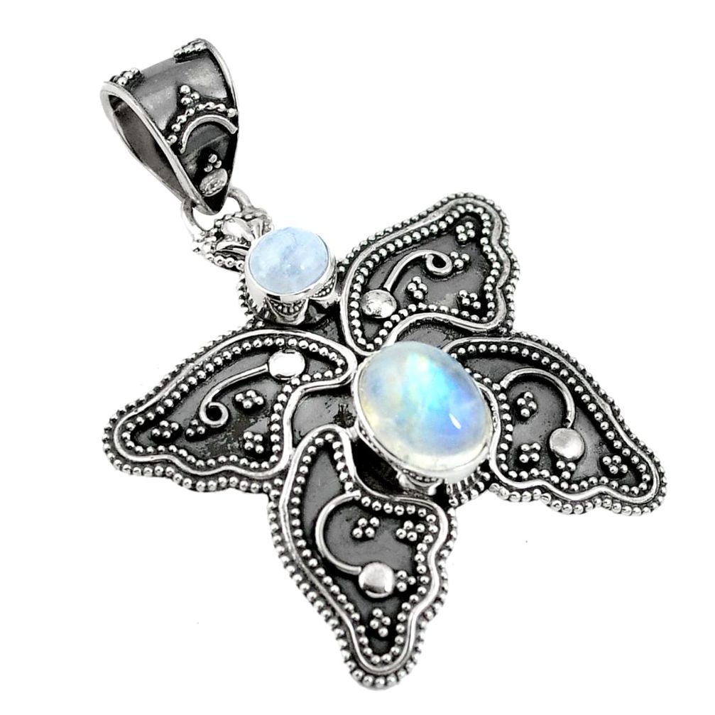 Natural rainbow moonstone 925 sterling silver pendant jewelry d26538