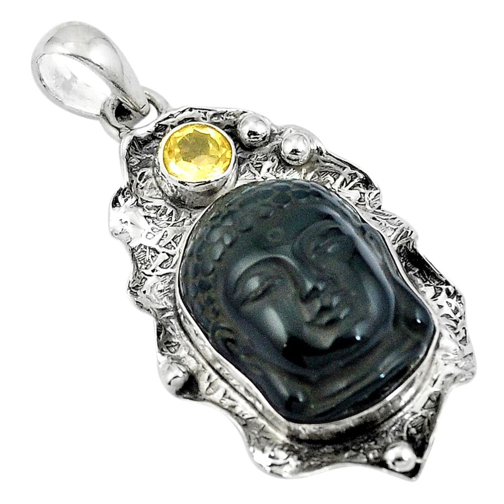 Natural black onyx citrine 925 silver buddha charm pendant jewelry d26568