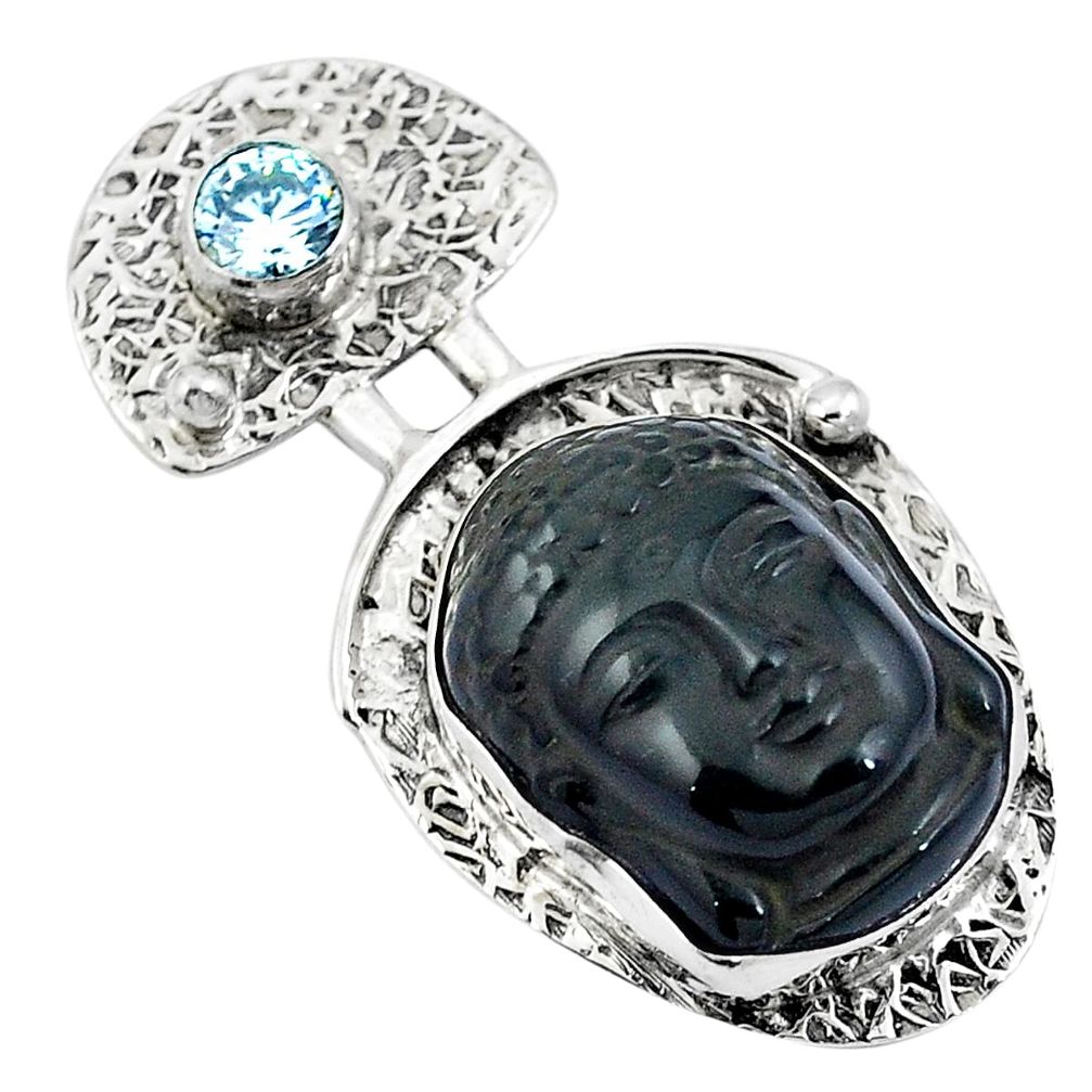 925 silver natural black onyx topaz buddha charm pendant jewelry d26572