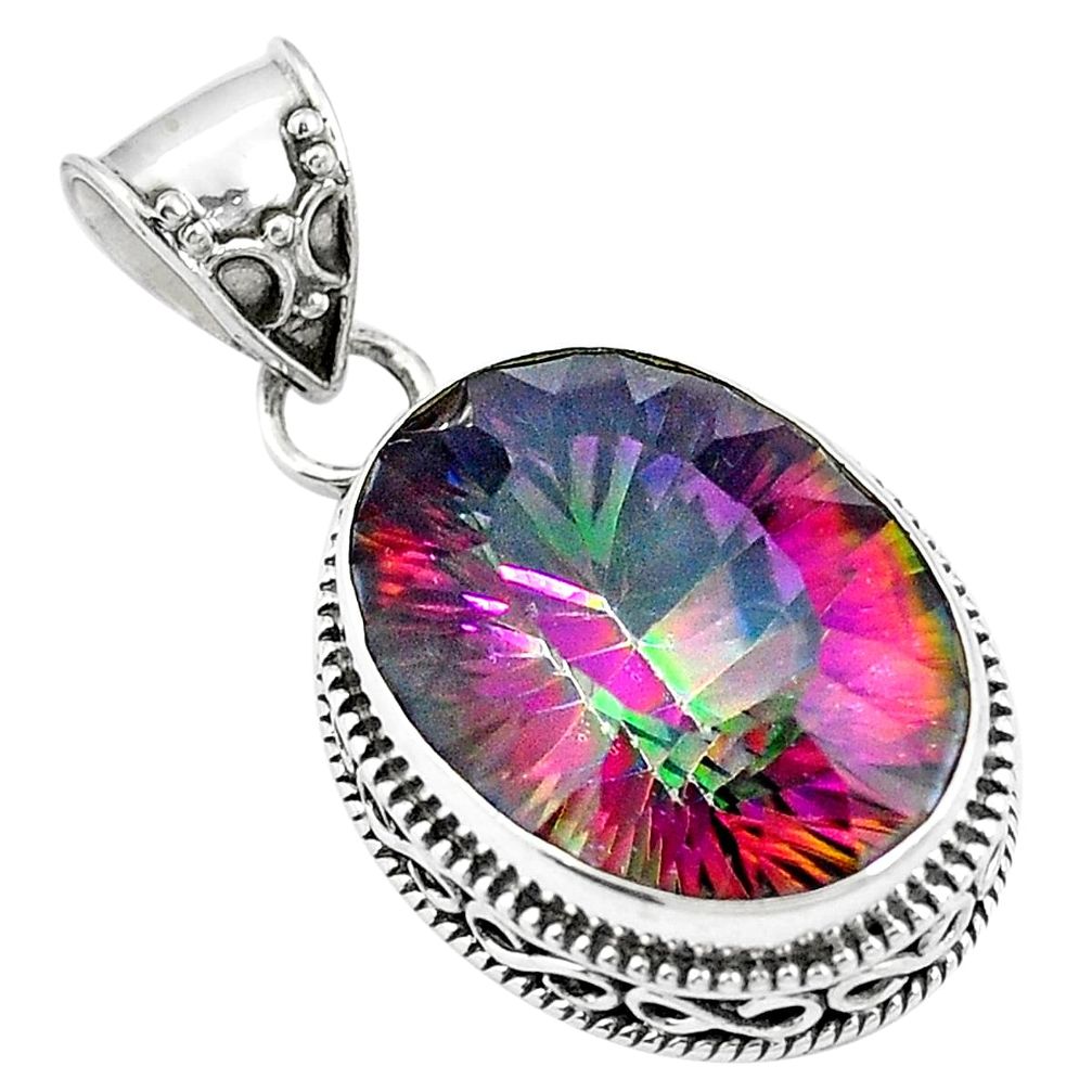 Multi color rainbow topaz 925 sterling silver pendant jewelry d26579