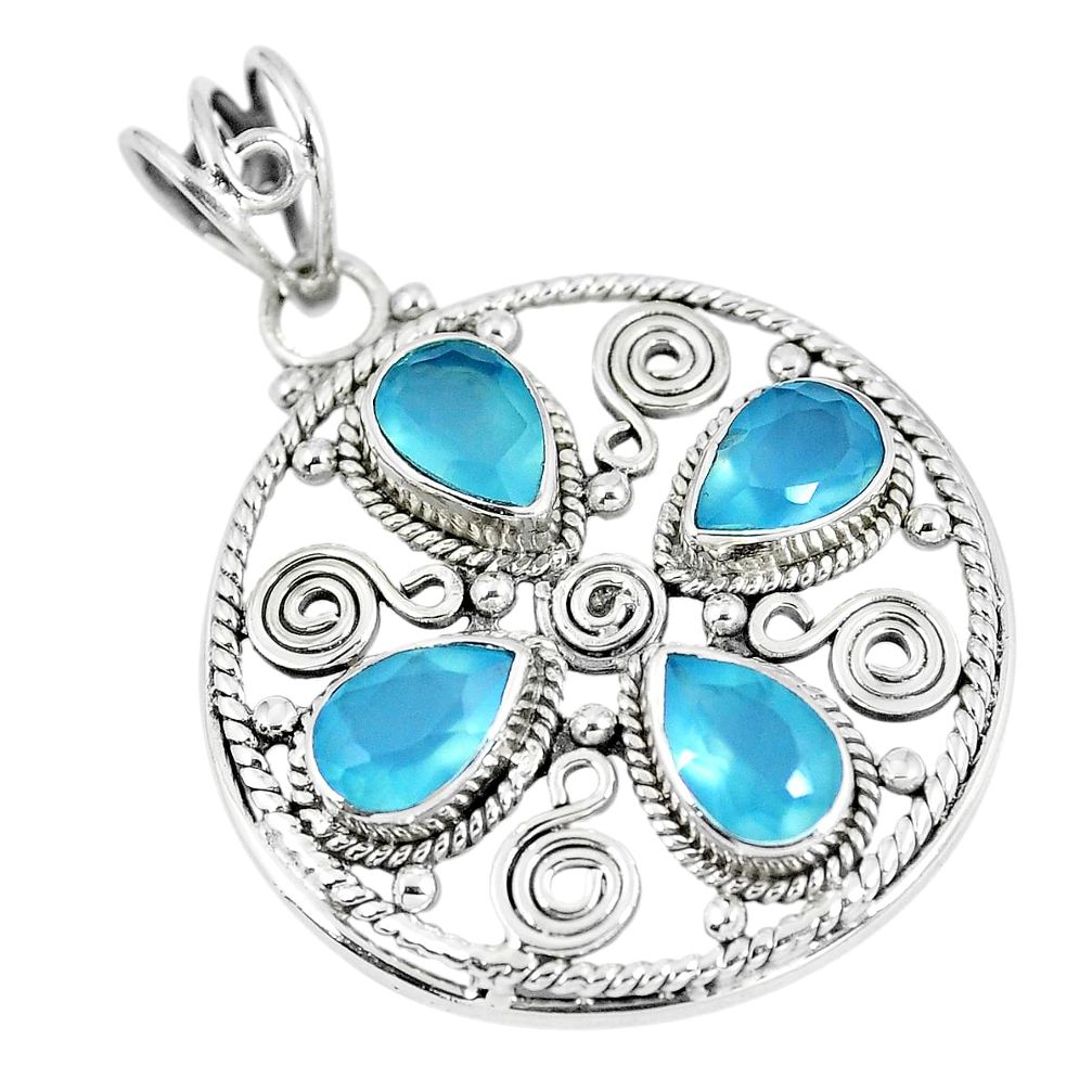 Natural aqua chalcedony 925 sterling silver pendant jewelry d26581