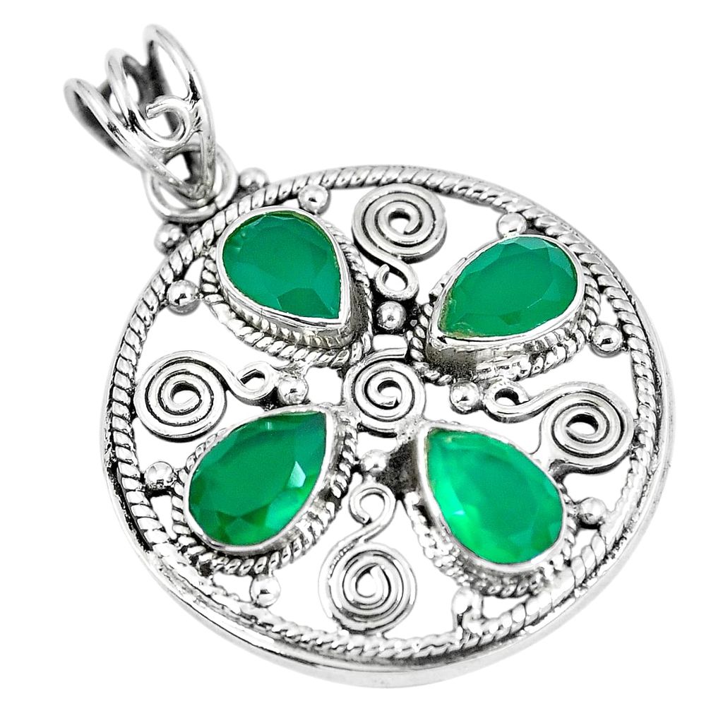 Natural green chalcedony 925 sterling silver pendant jewelry d26583