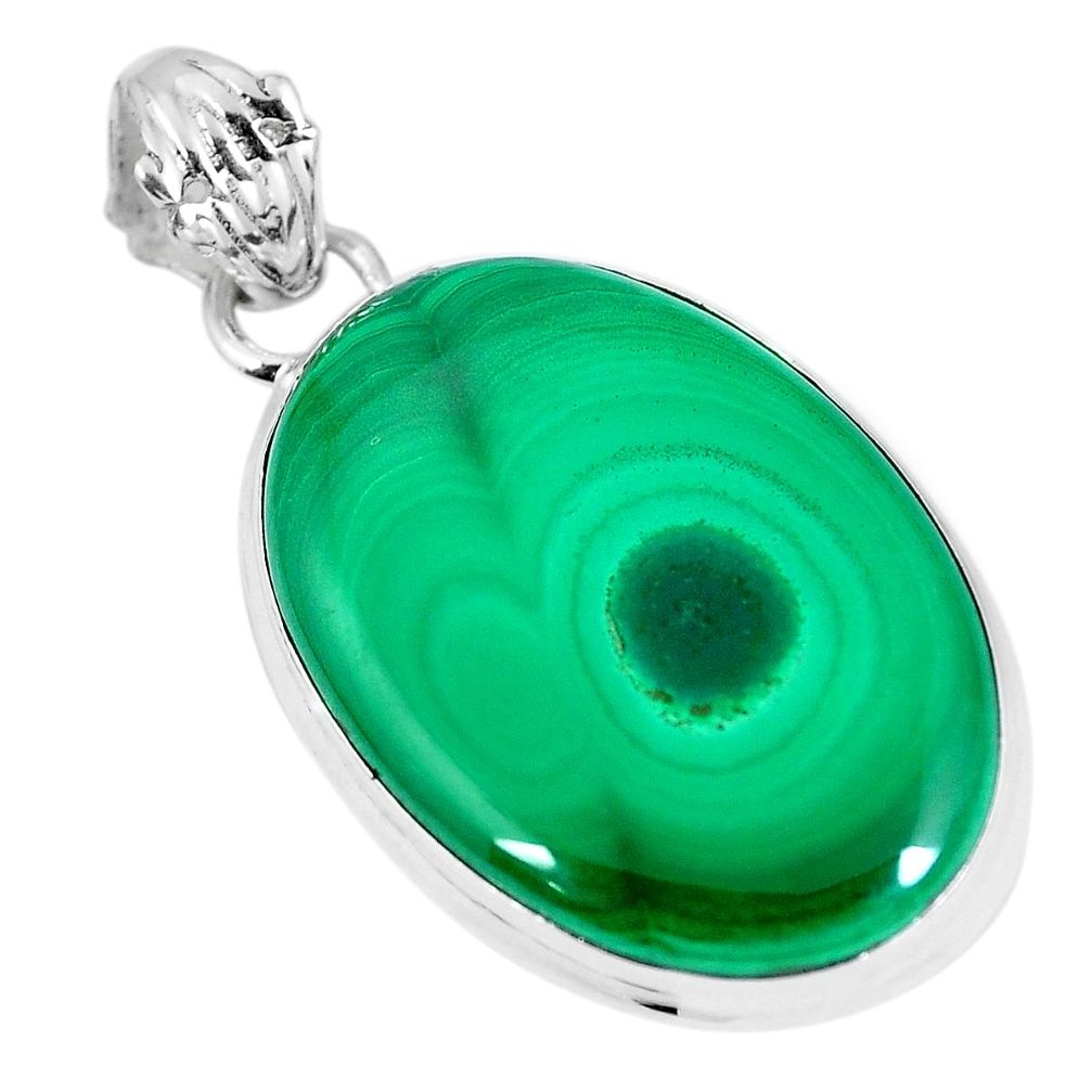 Natural green malachite (pilot's stone) 925 silver pendant jewelry d26597