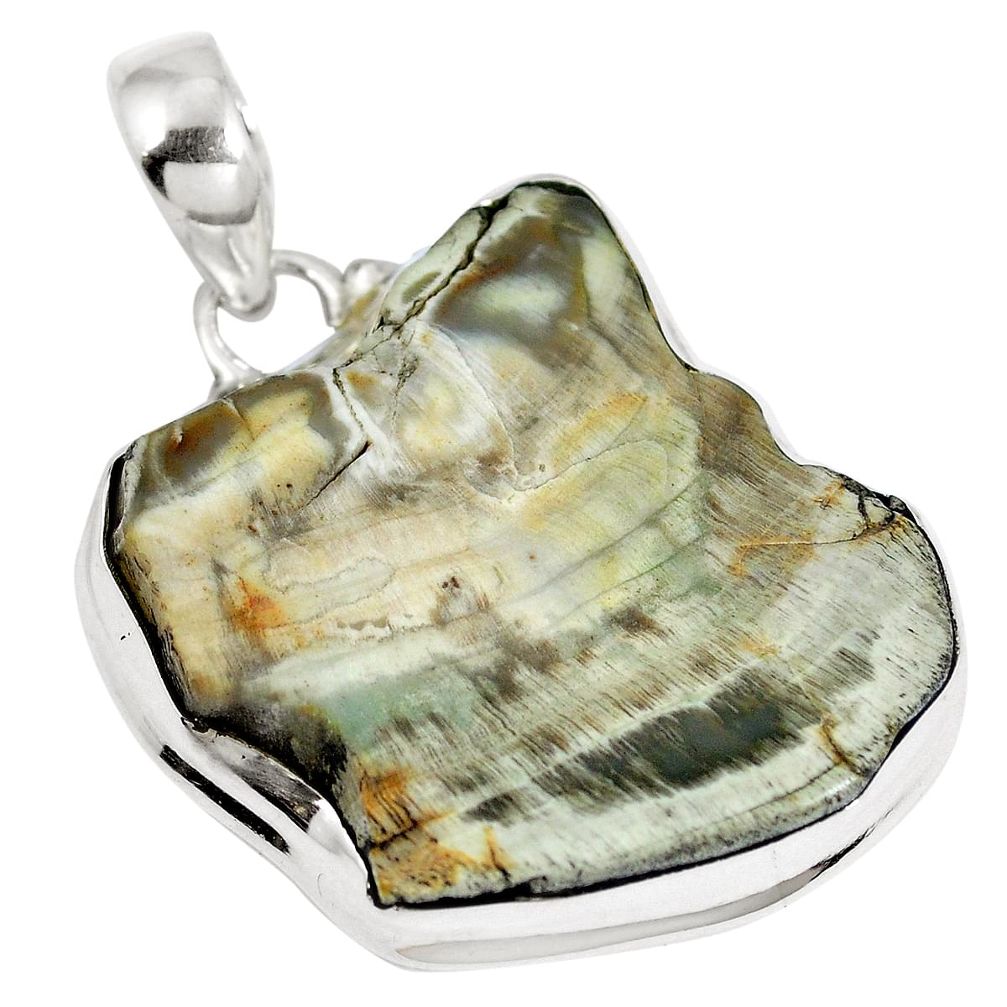 925 sterling silver natural brown petrified palm wood fancy pendant d26607