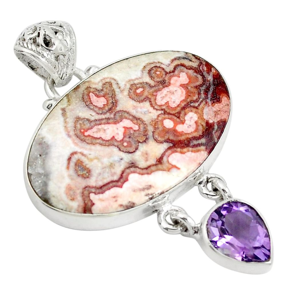 Natural pink rosetta stone jasper amethyst 925 silver pendant d26634