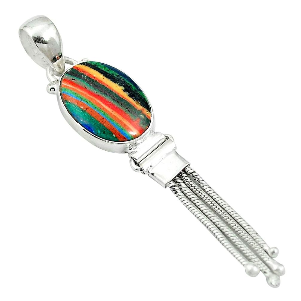 925 sterling silver natural multi color rainbow calsilica pendant d26640