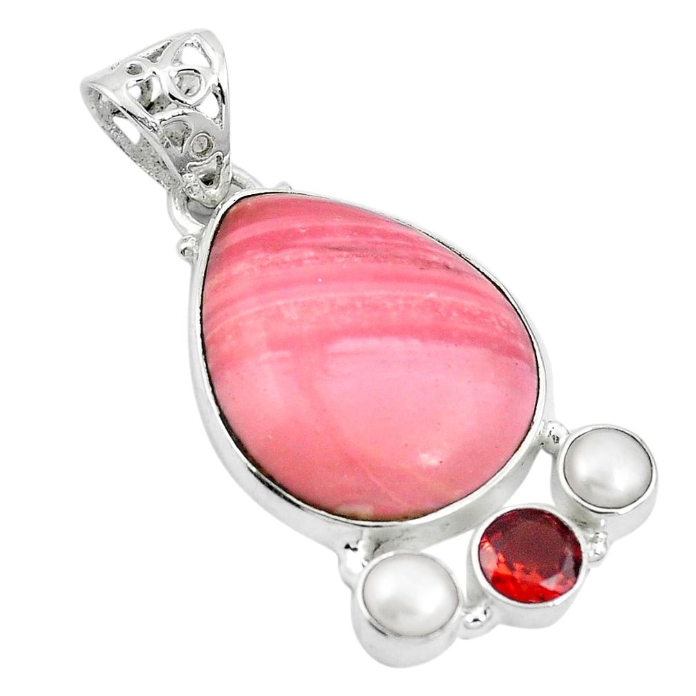 Natural pink opal garnet 925 sterling silver pendant jewelry d26644