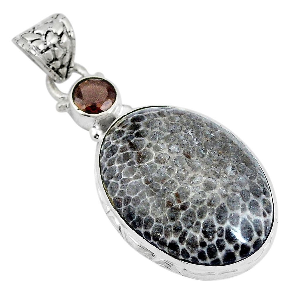 Natural black stingray coral from alaska 925 silver pendant d26662