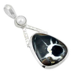 Clearance Sale- Natural black septarian gonads pearl 925 sterling silver pendant d26666