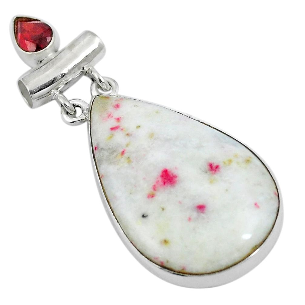 Natural red cinnabar spanish garnet 925 sterling silver pendant d26667